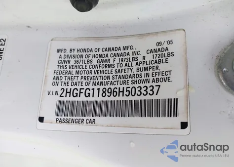 2006 Honda Civic Ex from USA, damaged, VIN 2HGFG11896H503337